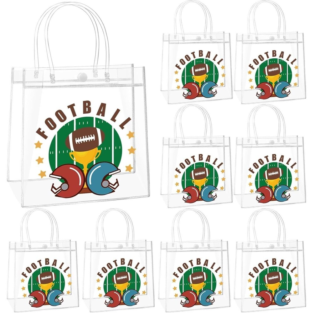 25Pcs Football Clear PVC Gift Bags Football Theme Party Favor Bag with Handles